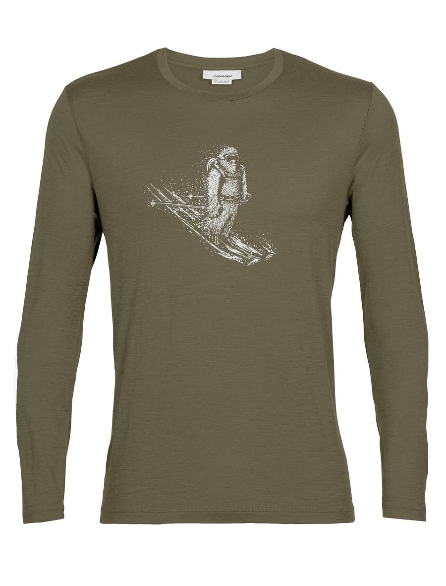 Men's Icebreaker Merino Tech Lite II T-Shirt Skiing Yeti Long Sleeve Loden | CA 1721AHKP